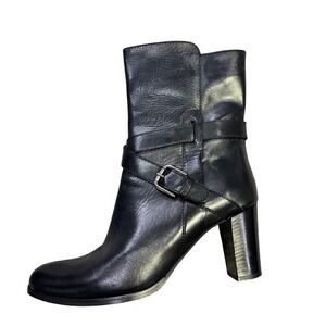 Sesto Meucci Leather Ankle Boots 9.5 N Black Block Heel Harness Zip‎ Italy